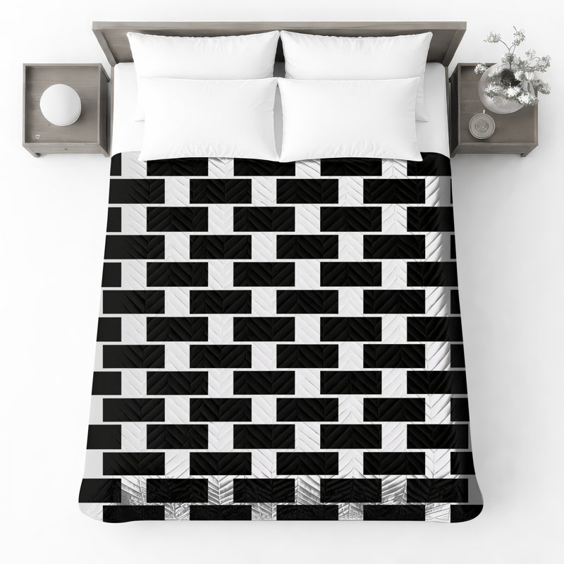 Black White Checkerboard Quilted Bedspread All Sizes, Full / Double