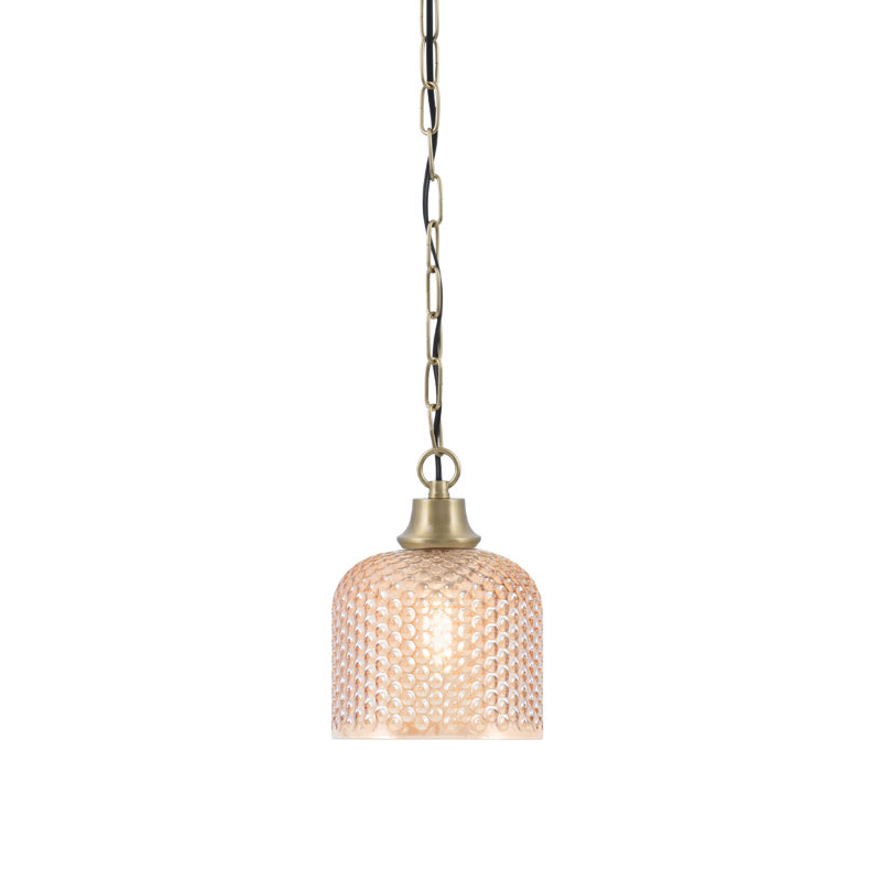 Luminaire suspendu en forme de chaîne au fini laiton vieilli avec abat-jour en verre texturé ambre de 6 po, New Age Brass