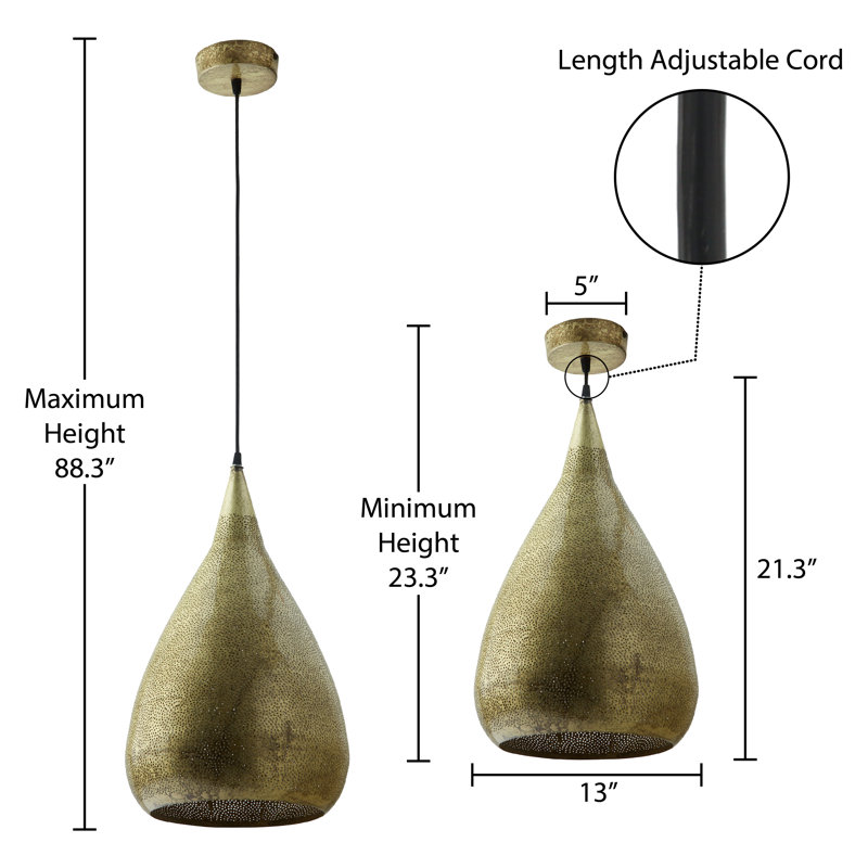 13"W Mangus Antique Gold Punched Metal Pendant Lamp