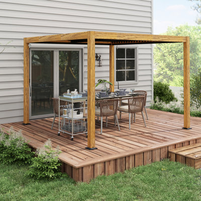 Pergola, ca.3 x 3 m Pavillon, Gartenpavillon mit Vorhängen für Balkon, Alu