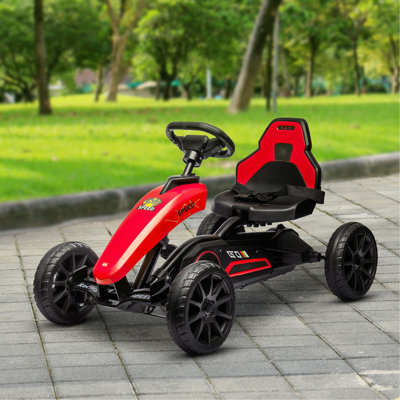 Aosom Kids Pedal Go Kart, Outdoor Ride On Toys With Swing Axle, Adjustable Seat, Handbrake, 4 Shock-Absorbing Wheels, Gift For Boys And Girls Aged 3-8 Years Old