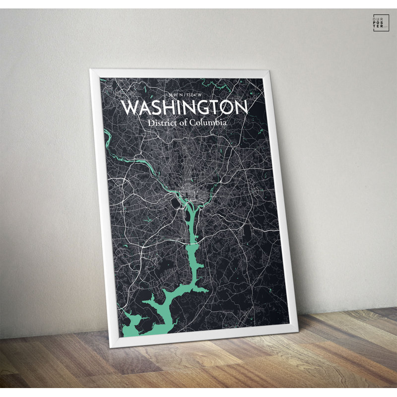 « washington dc city map », reproduction d’impression sur affiche en rêve, H 24 po x l 18 po
