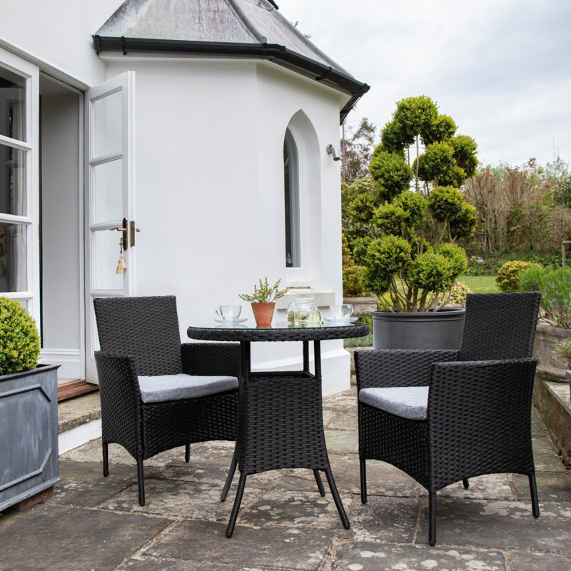 Dubose Wicker Patio Dining Set with, Black