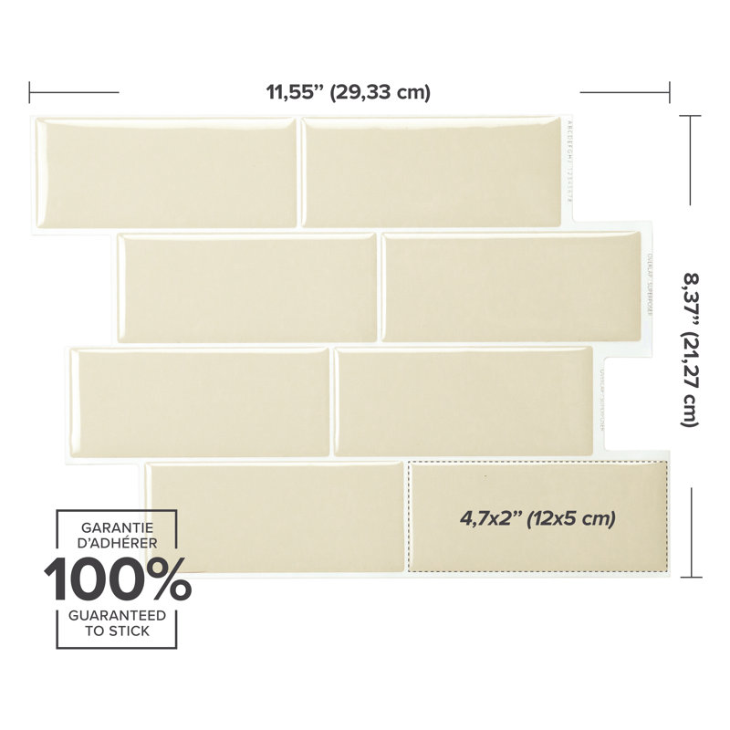 Carreau de dosseret en gel adhésif style métro 12 po x 8 po, Beige