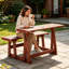 Table de pique-nique en bois massif 2 en 1, ensemble de salle à manger pliable d'extérieur avec dossier réglable et trou pour parasol