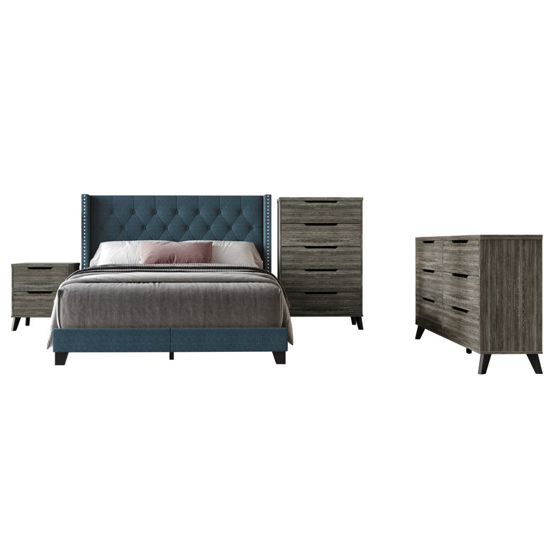 Ensemble de chambre à coucher à oreilles avec commode, commode et commode Castle Place, Blue, Full