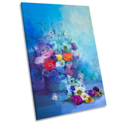 X7946 Blue Flowers Floral Vase - Wrapped Canvas Painting