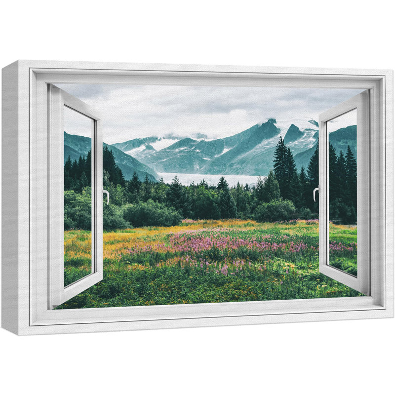 Window Scenery " Window View Countryside Lavender Flower Pine Tree Forest Nature Pictures Decor Rustic Landscape "