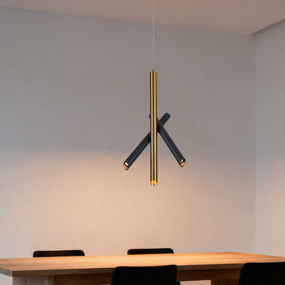 Contemporary 3-Light Adjustable Spotlight Pendant, Matte Black & Brushed Copper Hanging Lamp