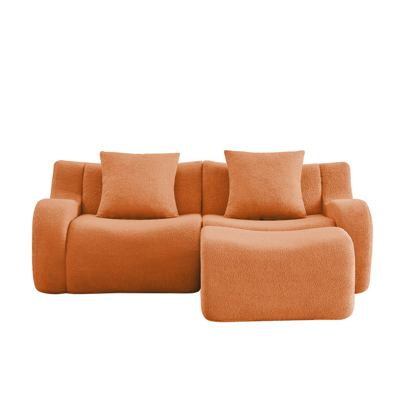 Canapé ergonomique avec 1 repose-pieds, Orange, H 35,4 po x l 82,7 po x P 65,7 po, 2