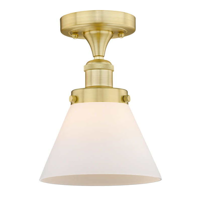 Cone 1 Light Semi-Flush Mount, Matte White, Satin Gold