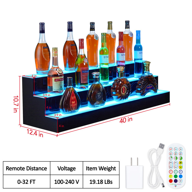 Tablette de présentation de bouteilles de boissons alcoolisées à DEL, tablette de bar en acrylique avec application et télécommande