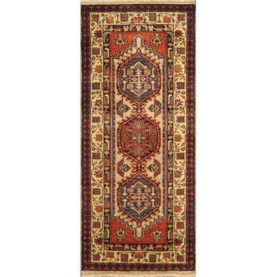 Tapis de couloir oriental en laine noué à la main brun / beige / orange Heriz