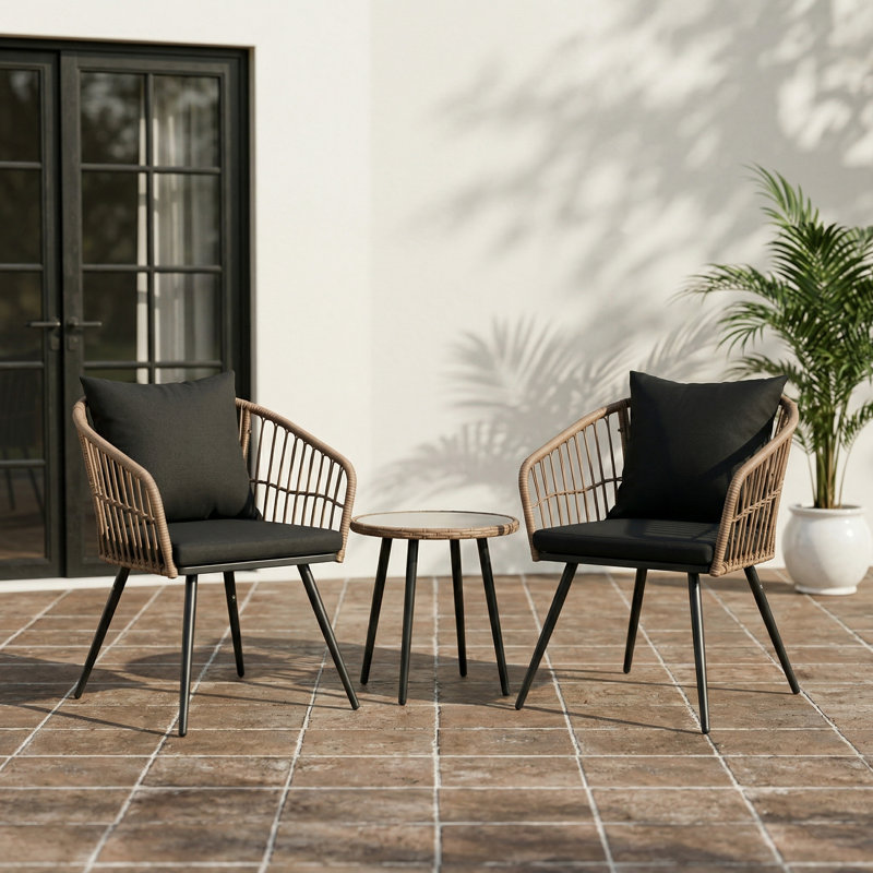 2-Person Outdoor Patio Bistro Set, Black, Brown