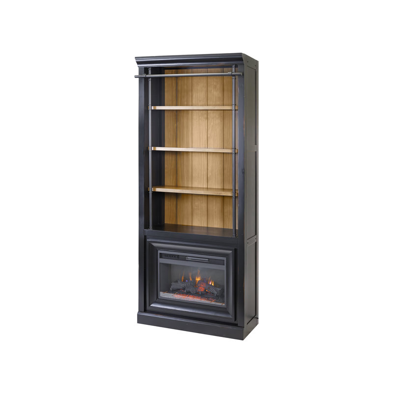 Bibliothèque Lizzy Olveston de 8 pi avec insert de cheminée et rangement, entièrement assemblée , Noir