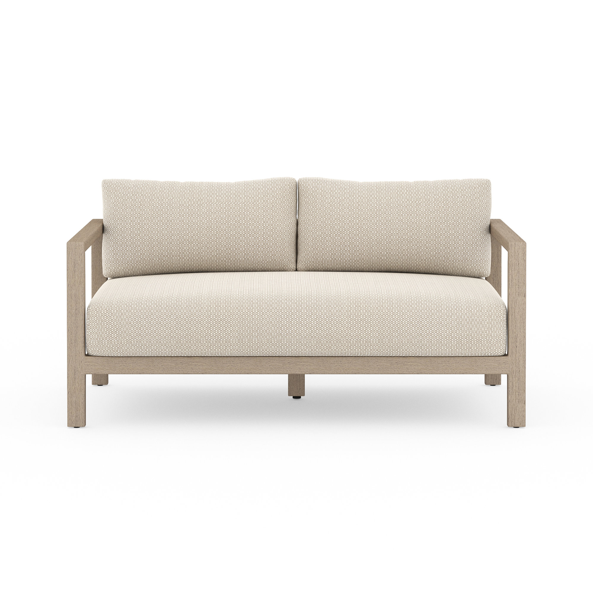 Cavani 59.75'' Wide Teak Loveseat with Cushions, Washed Brown, Faye Sand