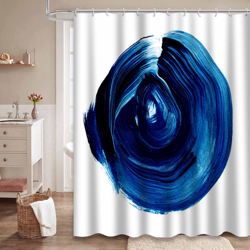 Rideau de douche bleu avec pivoines et cercles avec 12 crochets, L 72 po x l 78 po