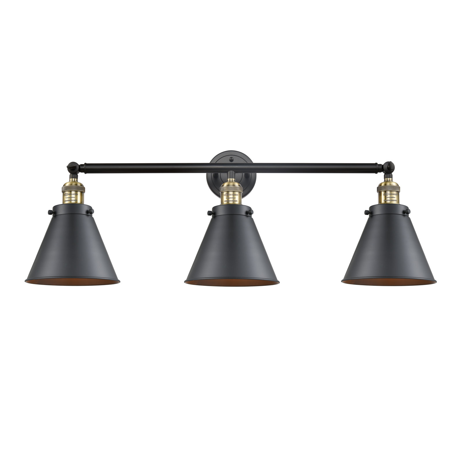 Rouvin 3 Light Dimmable Vanity Light, Black/Antique Brass