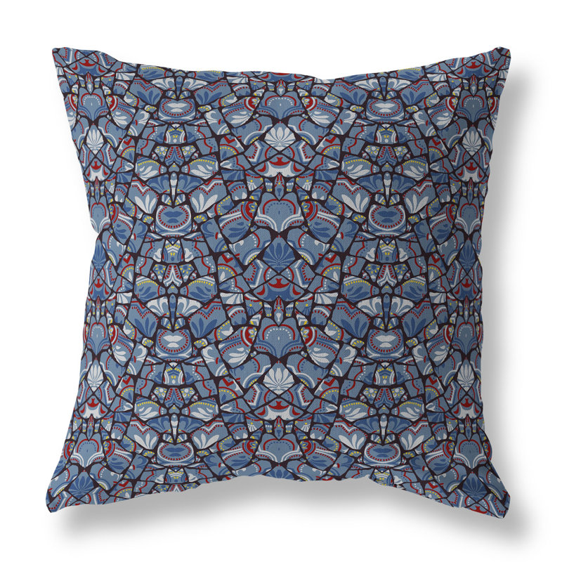Coussin décoratif intérieur / extérieur Wildflower Lagoon Floral, Bleu / Brun / Rouge, H 26 po x l 26 po