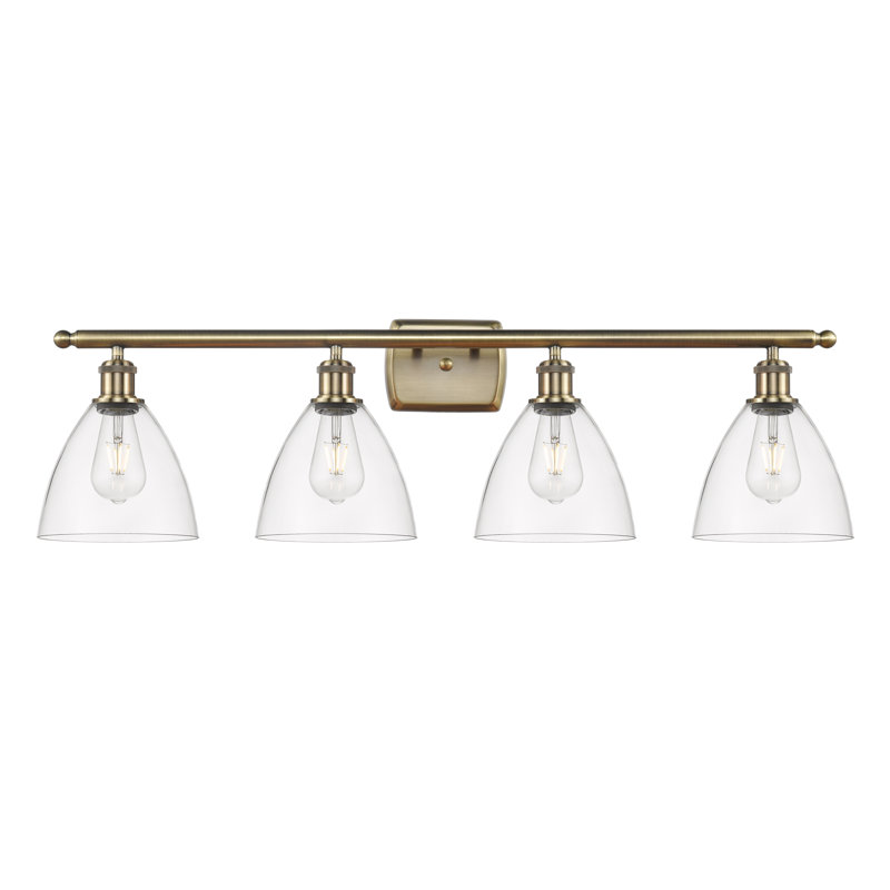 Éclairage pour meuble-lavabo 4 lumières Shauna, Laiton antique, Incandescente, Transparent