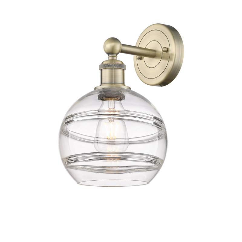 Applique murale 8 lumières Edison Bienes, Transparent, H 12,13 po x l 8 po x P 8,5 po, Laiton antique