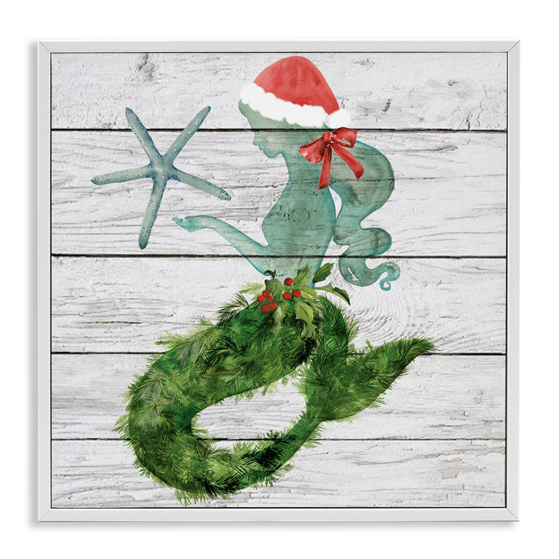 Pin de Noël sirène hivernale, H 12 po x l 12 po, Giclée encadrée blanc bord de mer