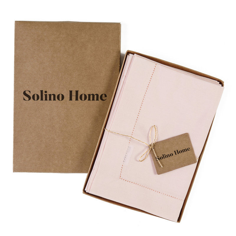 Cotton Linen Hemstitch Dinner Napkins, Pink