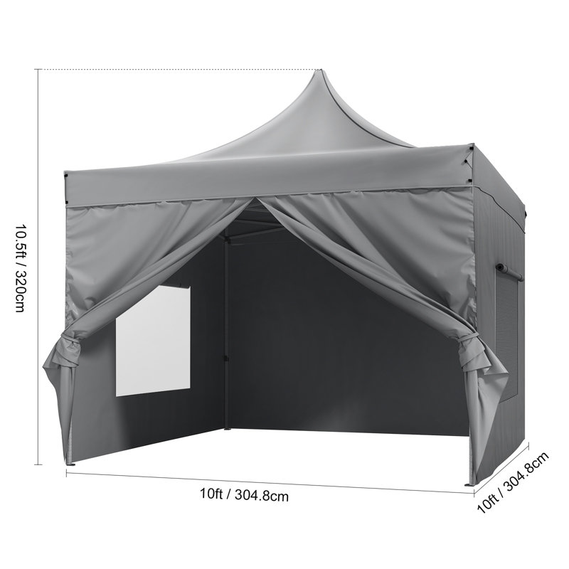 VEVOR 10x10 FT Gray Pop-Up Canopy Tent with Sidewalls