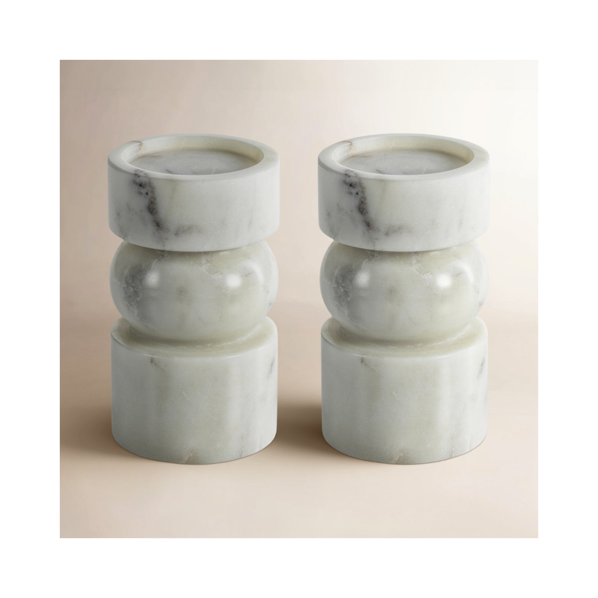Keaton 2 Piece Marble Tabletop Pillar Set, 6.25" H x 3.75" W x 3.75" D