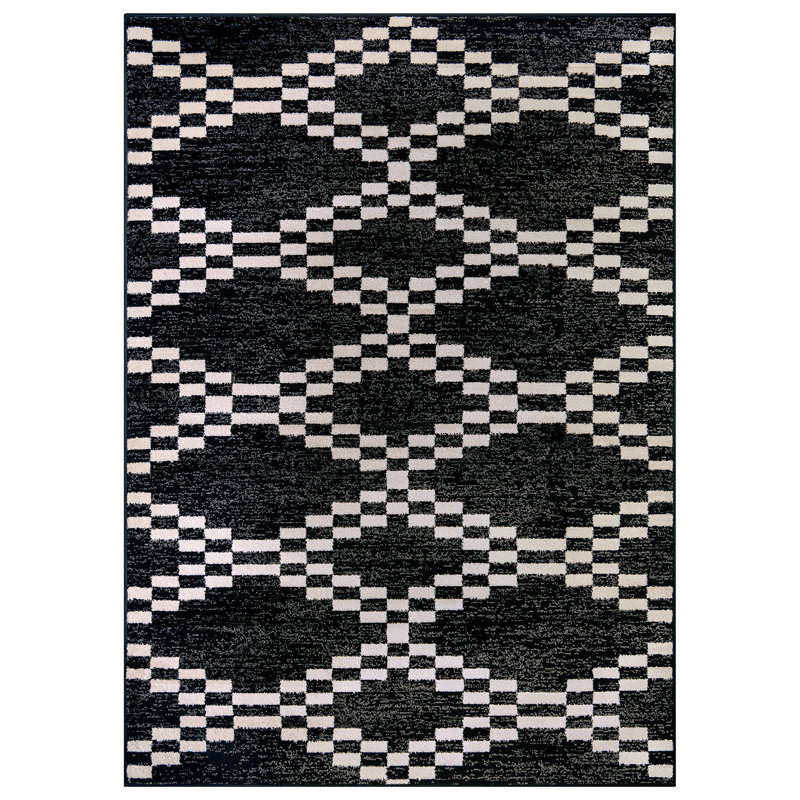 Tapis noir et blanc Modern Modern, Rectangle 5 pi x 7 pi