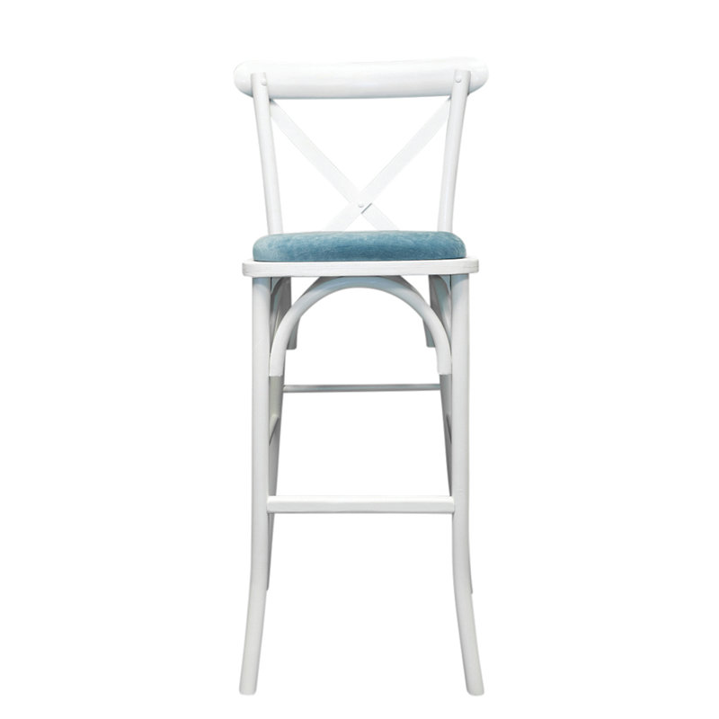 Stannard Upholstered Counter Stool with Solid Wood Frame, White/Teal