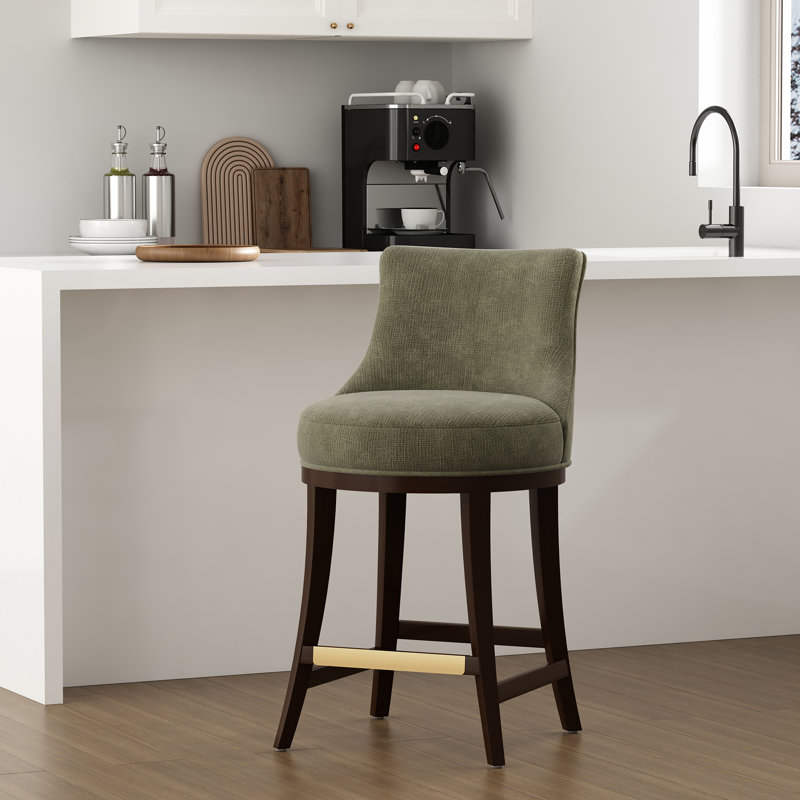 Tabouret de bar en chenille Lucia, Tabouret de bar (siège d'une hauteur de 29,4 po), Vert feuille, 1