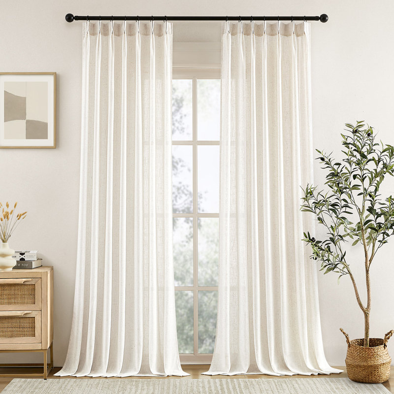 Rideaux en lin mélangés plissés à la main Homeideas, 40 po x 96 po