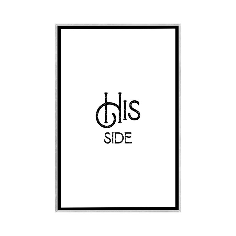 His Side-impression d’art textuel, Toile avec cadre argenté, Pas de tapis, H 40 po x l 26 po x P 1,5 po