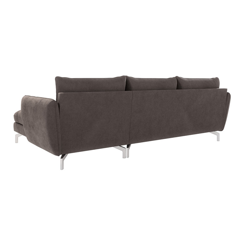 Modern Corner Chaise Sofa Kimo with Silver Metal Legs, Right Hand Facing, Brown - Khaki