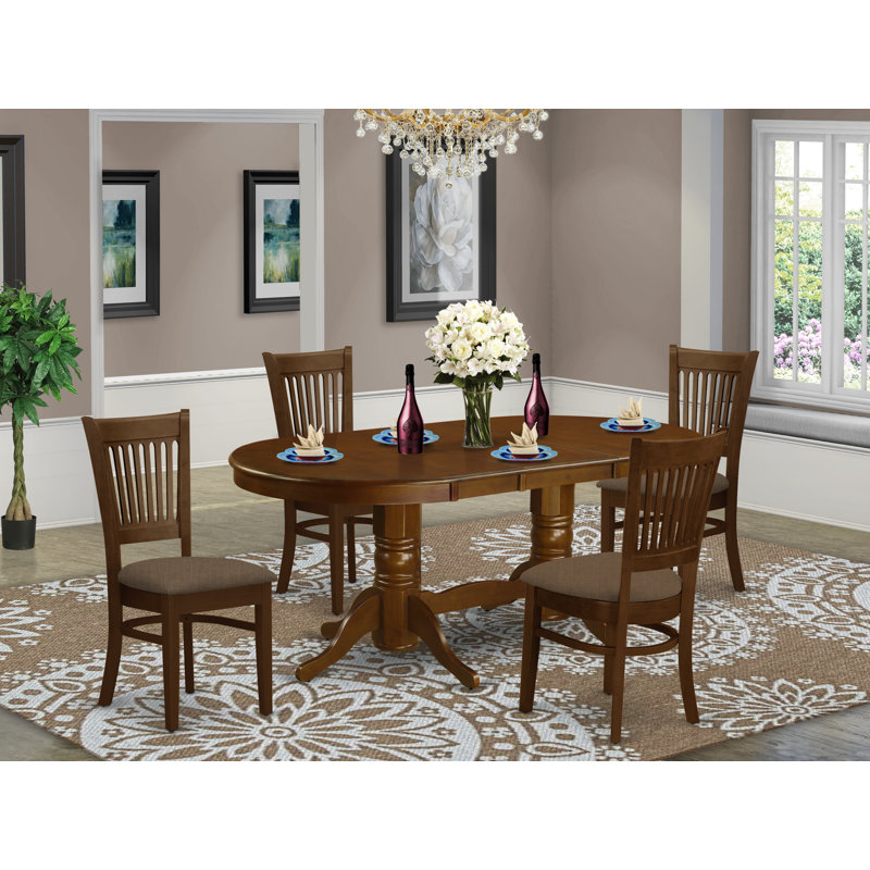 5 Piece Dining Table Set for 4 Includes an Oval Kitchen Table with Butterfly Leaf and 4 Linen Fabric Dining Room Chairs, Espresso