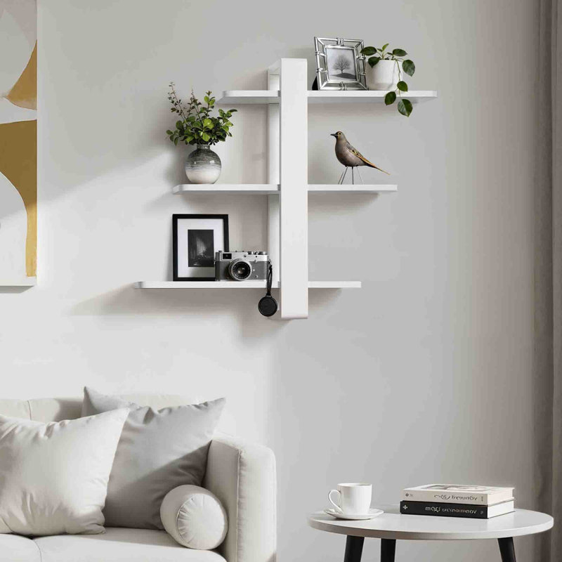 3 Piece Solid Wood Floating Shelf, White