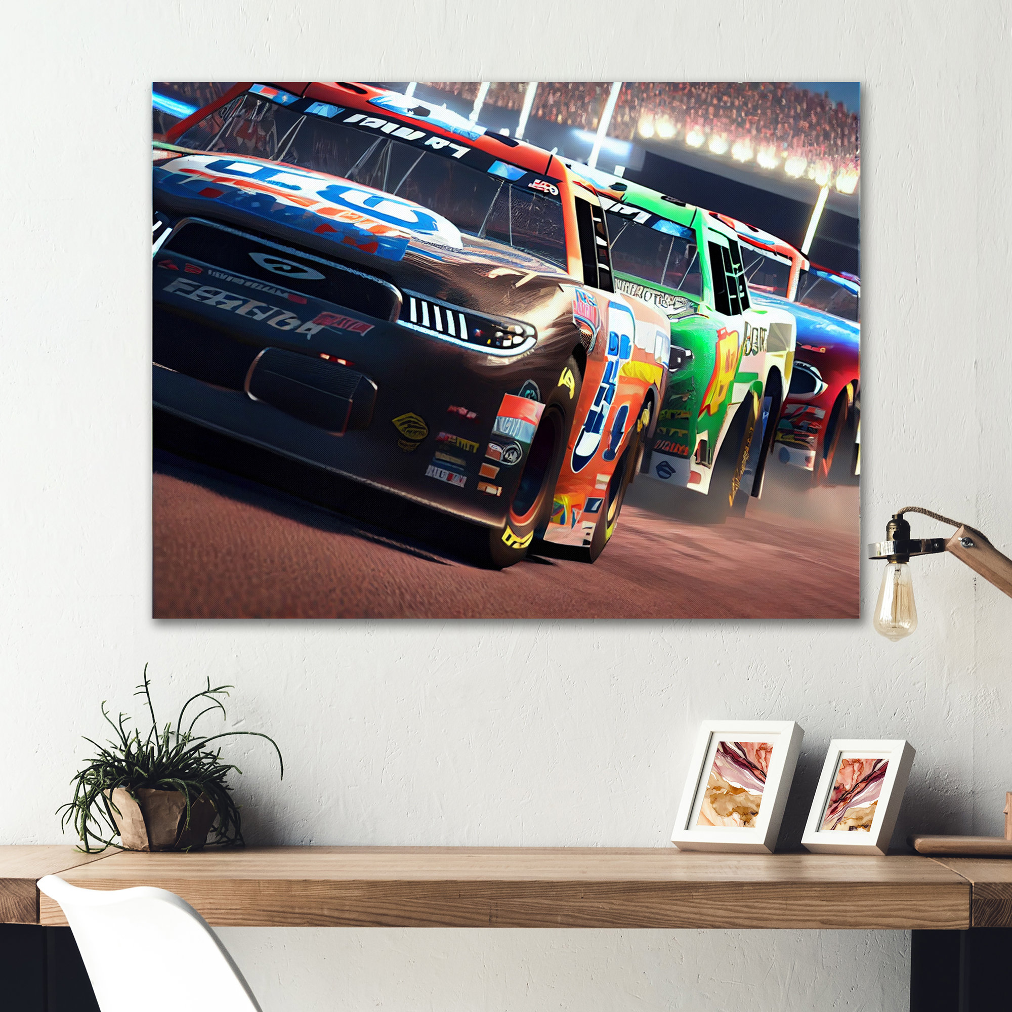 17 Stories Stock Car Racing Last Lap V On Metal Print | Wayfair