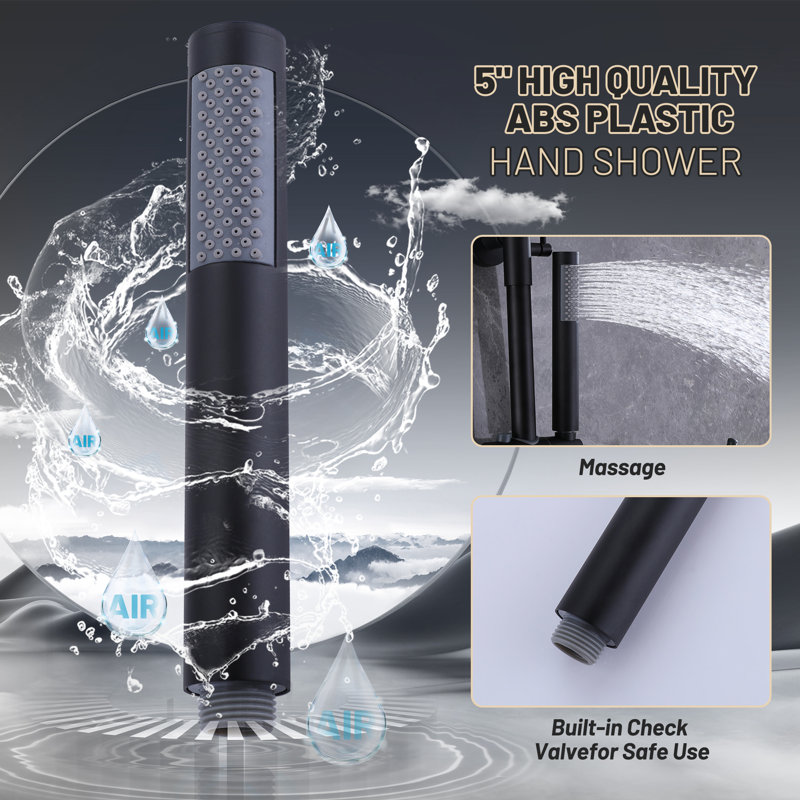 Matte Black Wall-Mounted Shower System with Handheld and Rain Options