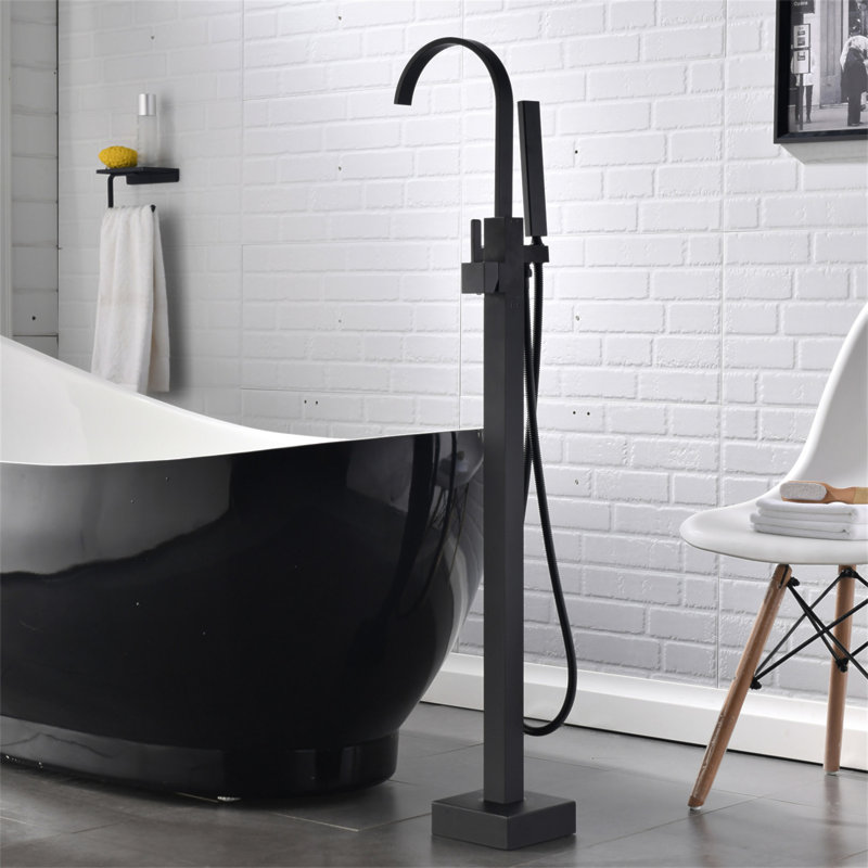 Robinet de baignoire autoportant monocommande à fixation au sol avec douche à main, Noir