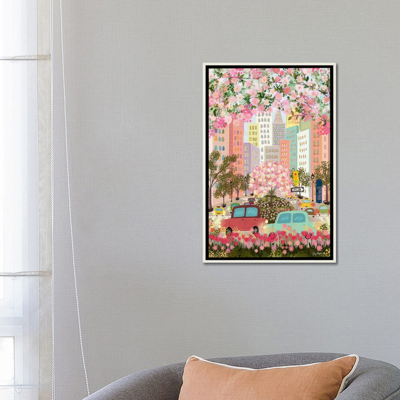 «Hazy Pink Day», reproduction d'art sur toile encadrée, Blanc patiné, Reproduction encadrée sans passe-partout