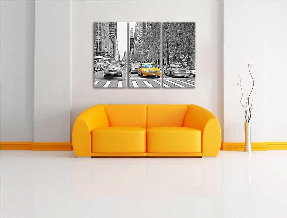 3-tlg. Leinwandbilder-Set „Viele Taxis in New York“, Grafikdruck