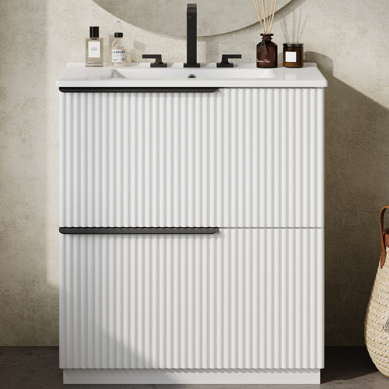 30" Modern Bathroom Vanity With Ceramic Sink, White