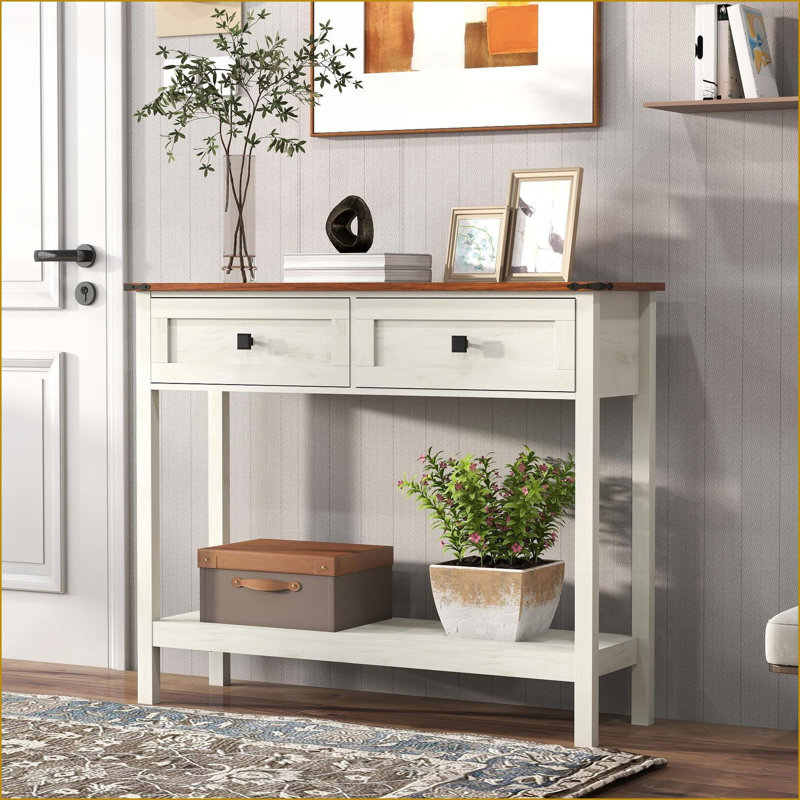 Table basse Farmhouse à deux tons avec rangement - brun rustique & amp; Blanc antique pour vestibule / salon