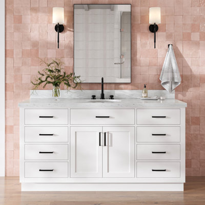 Tidworth 66'' Solid Wood Single Bathroom Vanity with 1.5'' Carrara Marble Top