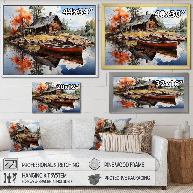 Brown Lakehouse Reflections Of Solitude I - Lake House Cottage Wall Art Prints, H 30 po x l 40 po x P 1,5 po, Toile tendue