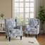Fauteuil à oreilles tapissier à motif floral damassé bleu marine Duward avec garniture cloutée-1093638109