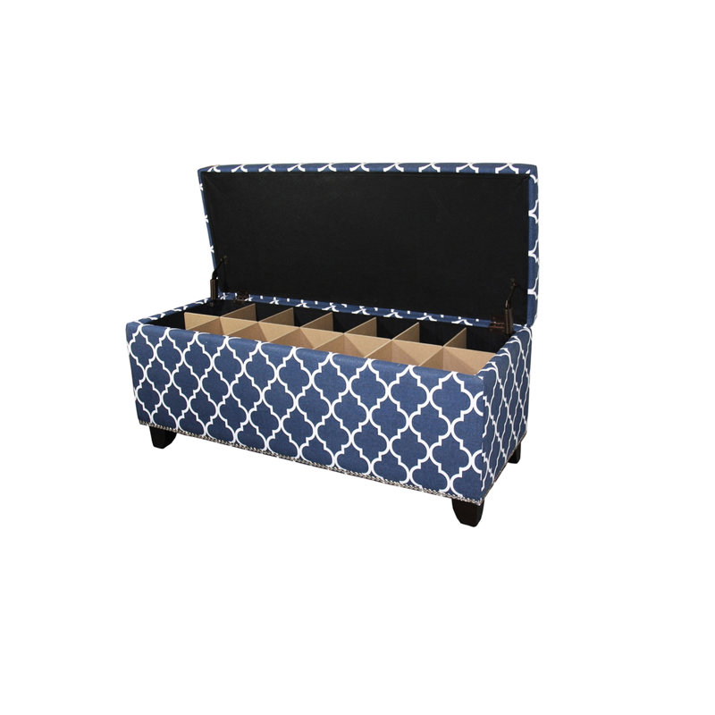 Blue Moroccan Stripes Decor 18" Tall Storage Bench With 42" Long Seat, Seat - To Floor Distance, 39" And 14.5" Height Without Legs