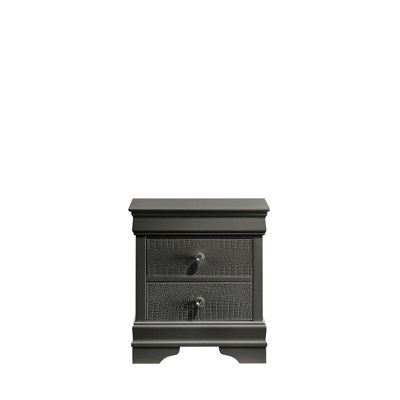 2 - Drawer Nightstand With Metallic Gray Finish, Wood Construction, Textured Look And Shimmering Handles For Bedroom Aesthetic Nightstand, Modern, Mad
