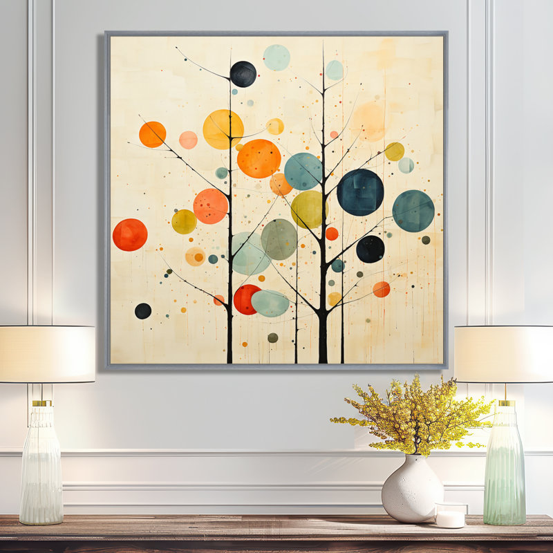 Art mural minimaliste beige du milieu du siècle - Minimalisme, H 24 po x l 24 po, Argent argent